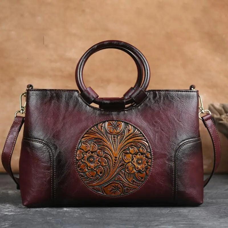 2024 Vintage Luxe Leather Women's Handbag - Retro Embossed Shoulder & Messenger