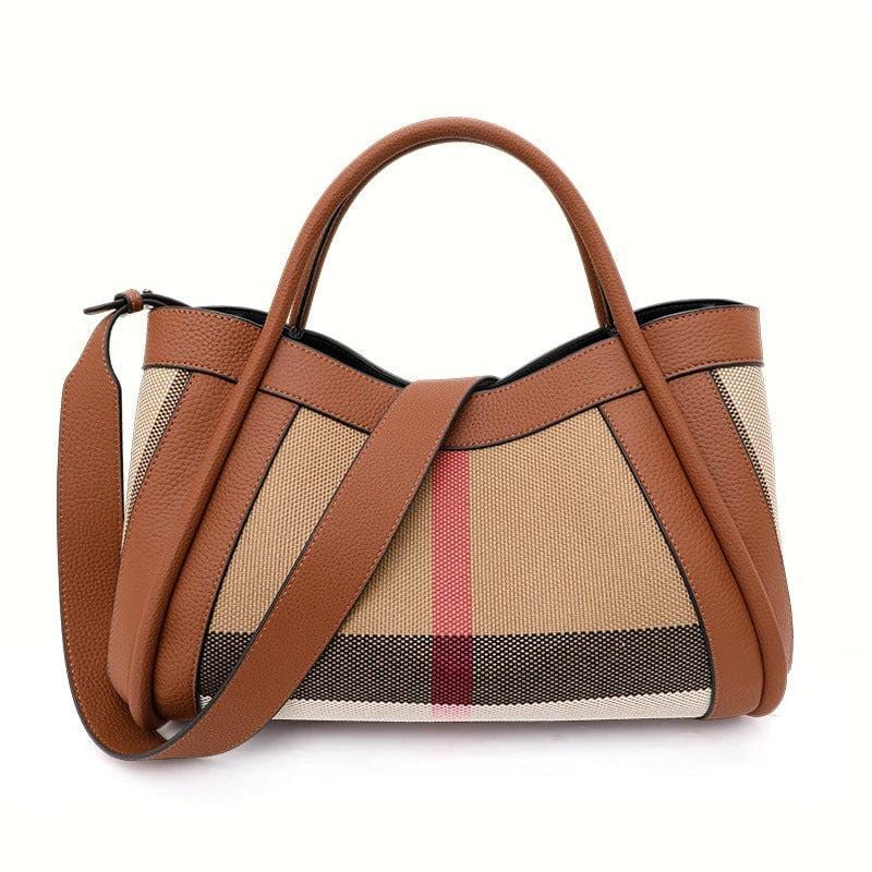 Aidrani™ 2024 Retro Checkered Women's Handbag – Large Canvas & Cowhide Tote Bag