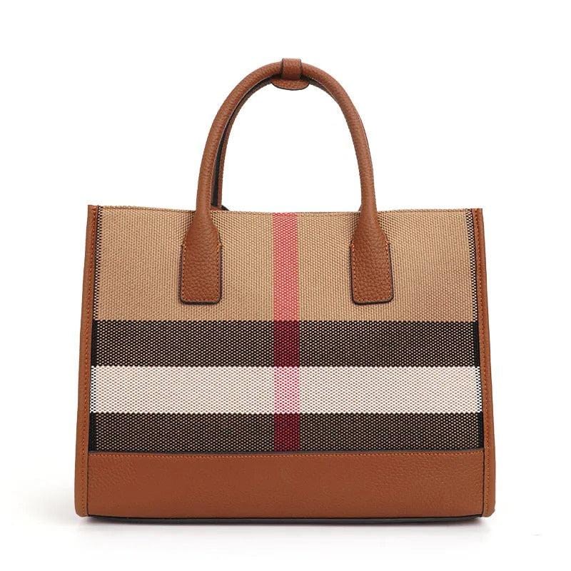 Aidrani Plaid Canvas Handbag – Classic Women’s Large Capacity Cowhide Shoulder & Crossbody Bag
