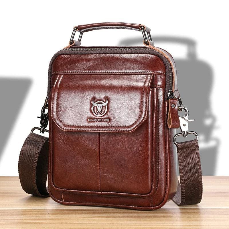 BULLCAPTAIN Men's Genuine Leather Shoulder Bag – Multifunctional Crossbody Handbag