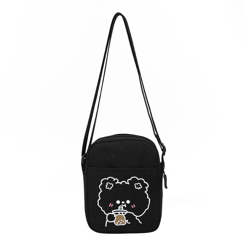 Cute Bear Rabbit Print Mini Canvas Crossbody Bag for Women & Girls – Trendy Cartoon Shoulder Purse