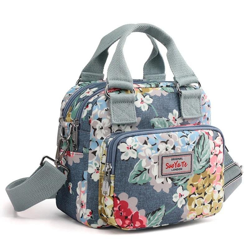 Flora Luxe Women's Floral Crossbody Bag - Durable Nylon, Multi-Pocket Shoulder