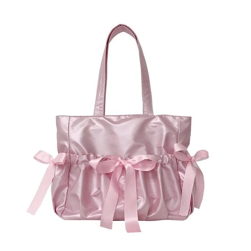 Genjuku Ballet Ribbon Bow Handbag - Sweet Forest Style Double-Sided Large Capacity