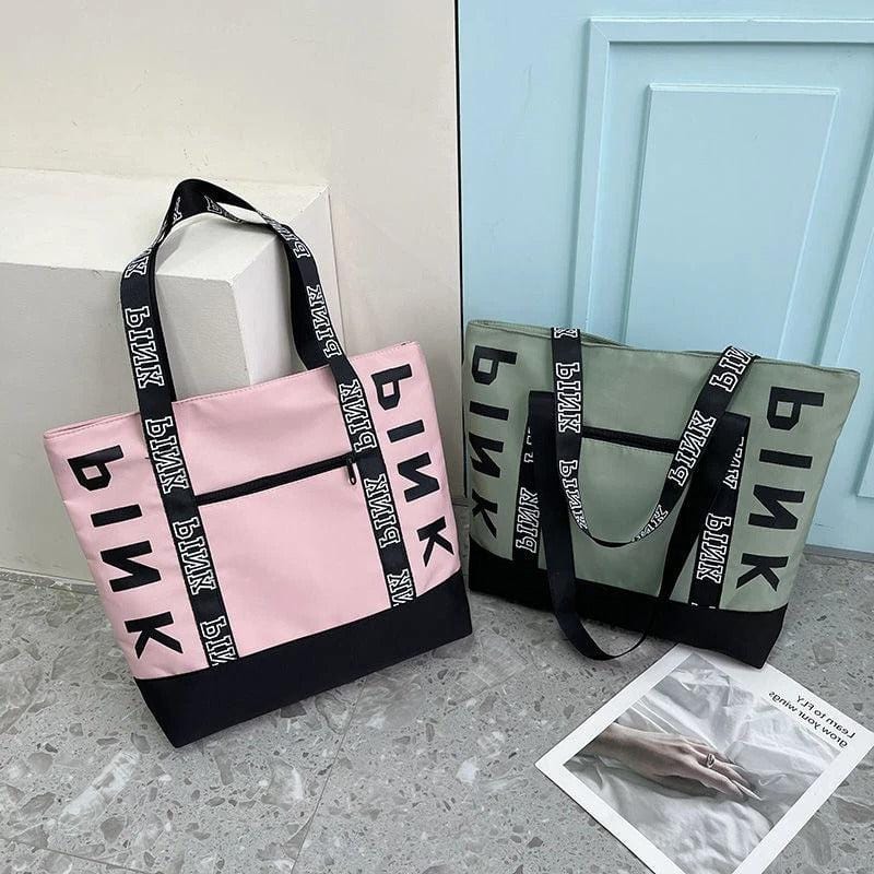 Literary Nylon Tote Bag – Large Capacity Fashion Letter Strap Shoulder Handbag for Women