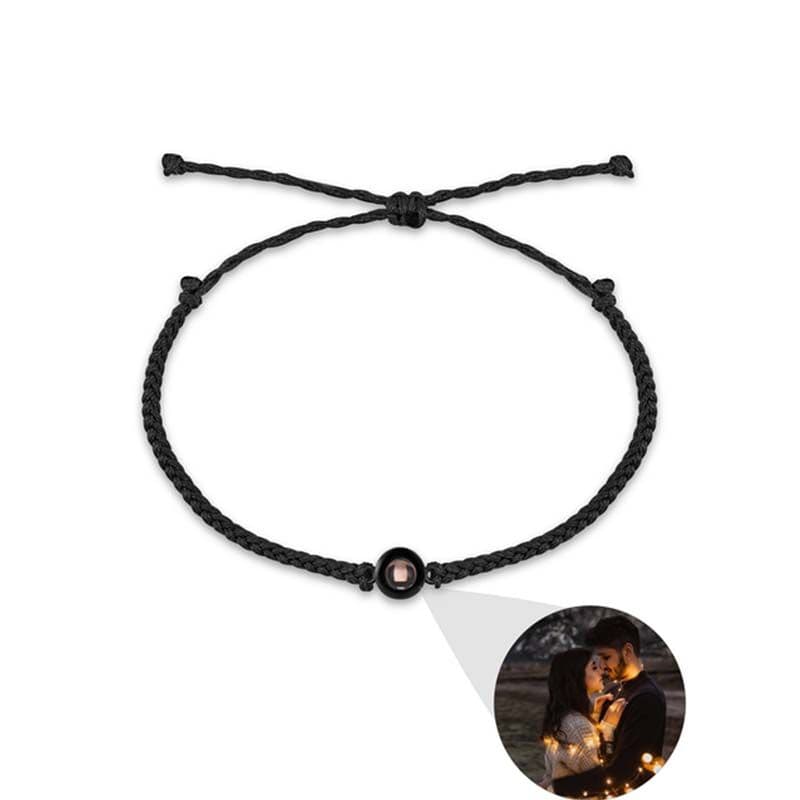 Personalized Photo Projector Bracelet for Men & Women  Black Rope & Pendant