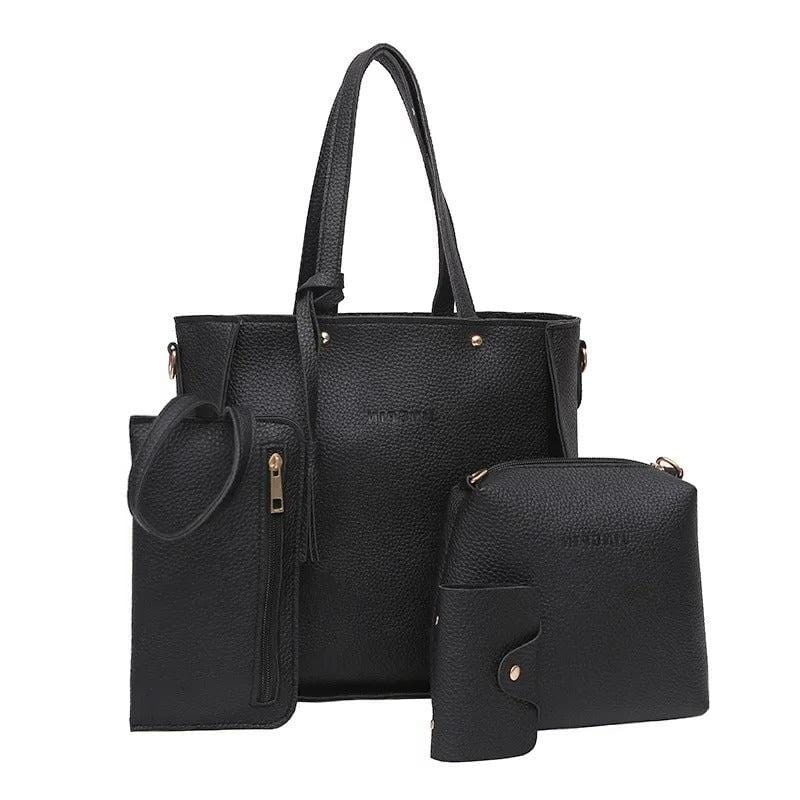 Retro Luxe 2024 Lychee Pattern Handbag Set – Large Capacity Women’s Fashion 4-Piece