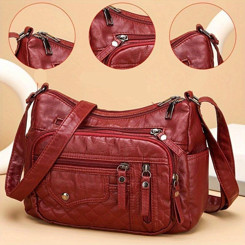 SpaciousMulti-PocketVeganLeatherCrossbodyBagChicZipperAccentsforEverydayElegance
