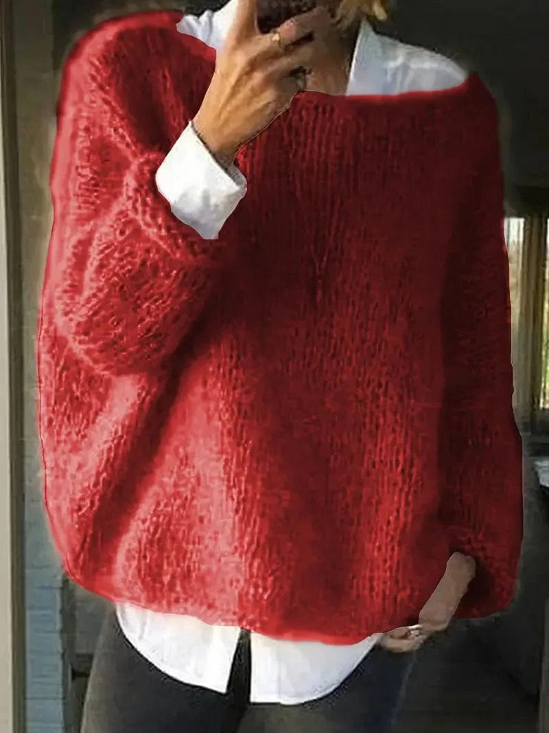 Women's Solid Boat Neck Pullover – Casual Long Sleeve Loose Sweater for Comfortable Everyday Wear