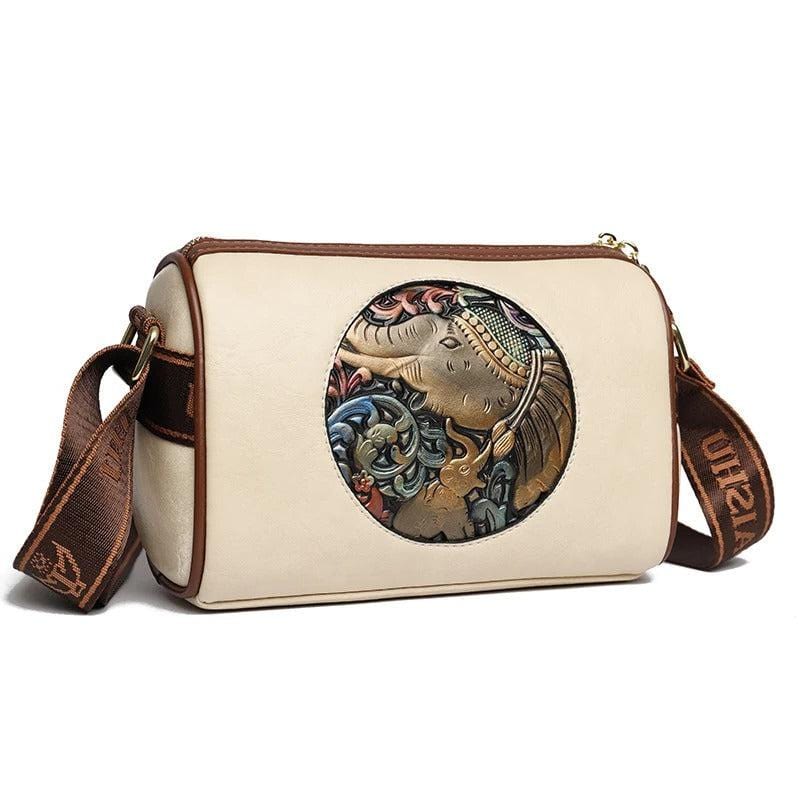 Women's Shoulder Bag with Elephant Embroidery – High-Quality Leather Messenger Bag,